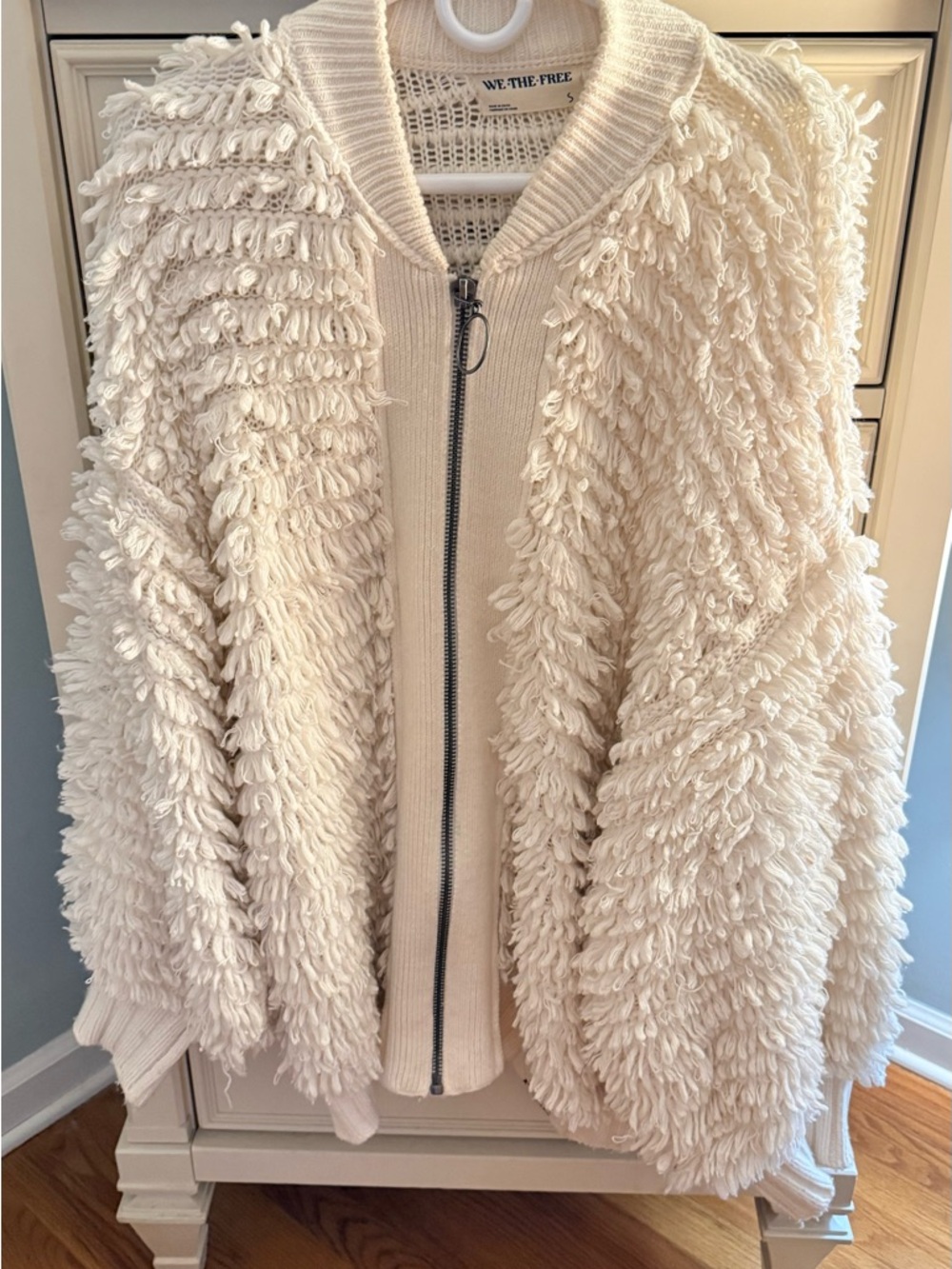 We The Free Off-White Shaggy Zip Front Cardigan